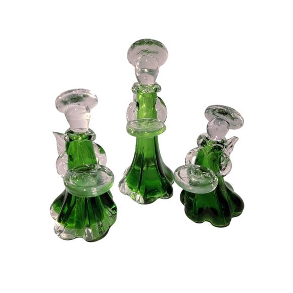 VTG Christmas Angels Art Glass Figurines Set of 3 Votive Candle Holders Green - Picture 1 of 14